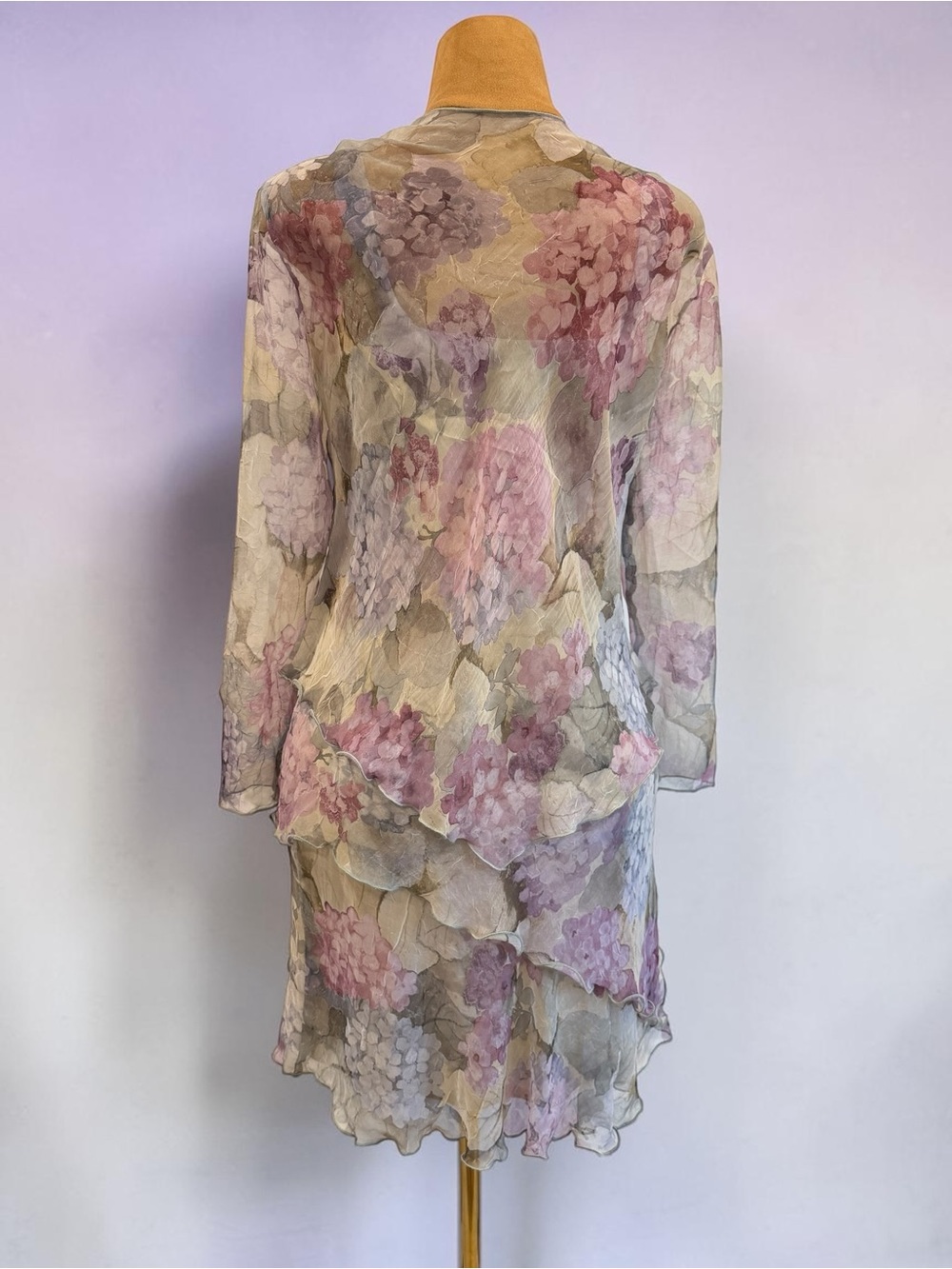Vtg Ursula of Switzerland 2-Piece Watercolor Hydrangea Midi Dress - Picture 8 of 15